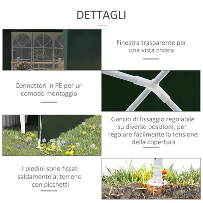 Outsunny Gazebo da Giardino 6x3 m per Eventi con Pareti Rimovibili e Finestre Trasparenti, Verde