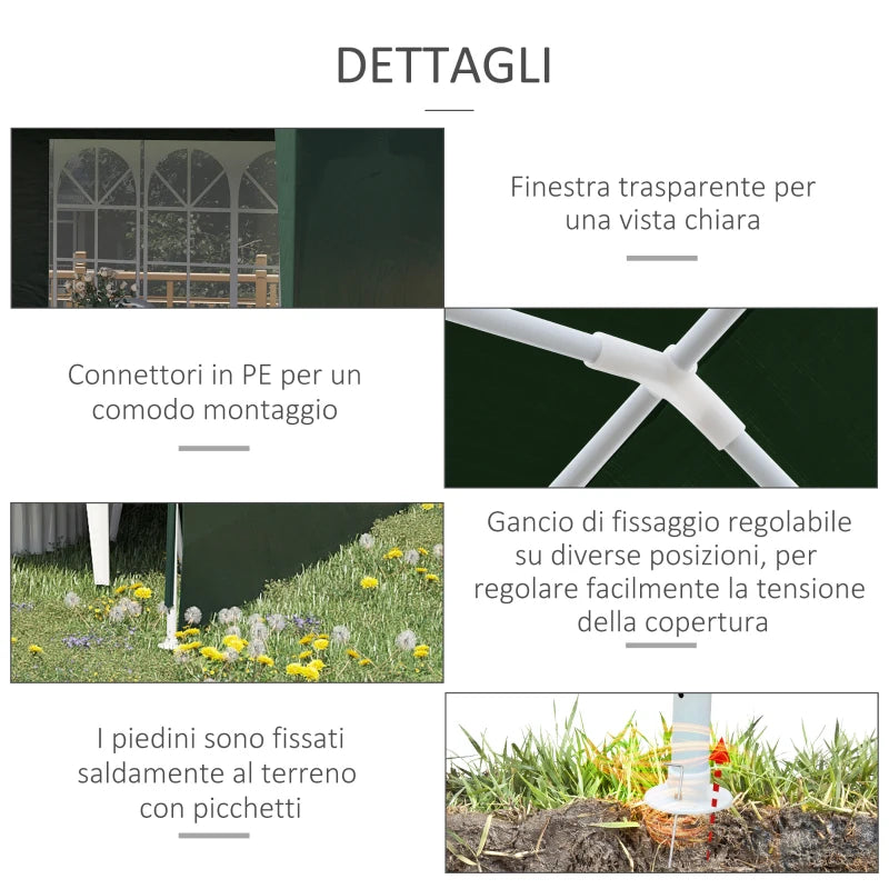 Outsunny Gazebo da Giardino 6x3 m per Eventi con Pareti Rimovibili e Finestre Trasparenti, Verde