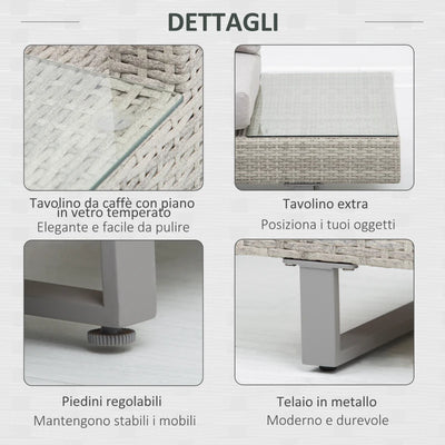 Outsunny Set da Giardino con 2 Divani 2 Posti, 2 Poltrone e un Tavolino da Caffè con Piano in Vetro, Nero