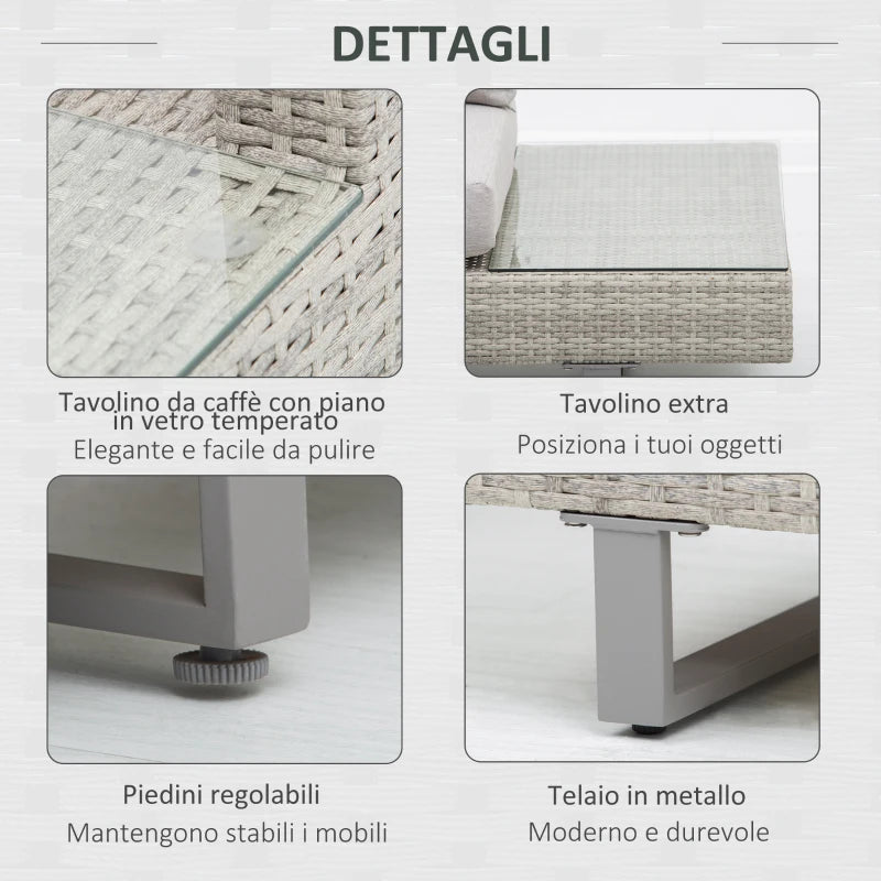 Outsunny Set da Giardino con 2 Divani 2 Posti, 2 Poltrone e un Tavolino da Caffè con Piano in Vetro, Nero