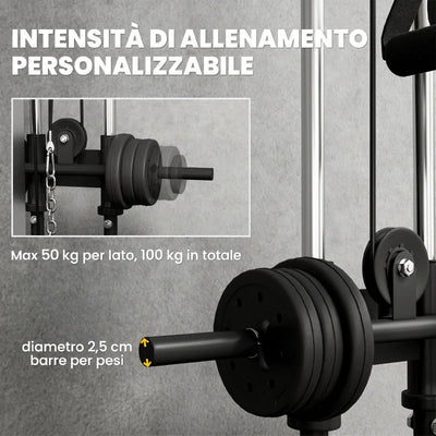 SPORTNOW Lat Machine da Parete con Pulegge Regolabili, Stazione a Cavi con Pulldown e Carico Pesi Regolabile, per Casa Palestra Multifunzione, Nero