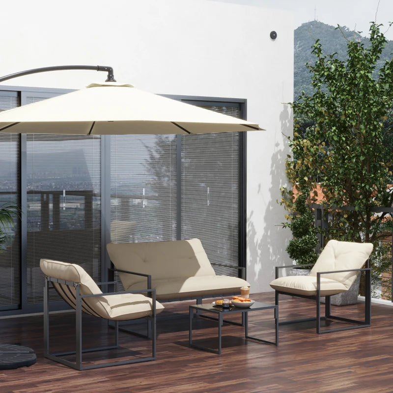 Outsunny Set da Giardino 4 Pezzi con Divanetto, 2 Poltrone e Tavolino, in Acciaio, Poliestere e Cotone PP, Beige e Grigio