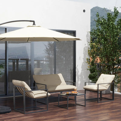 Outsunny Set da Giardino 4 Pezzi con Divanetto, 2 Poltrone e Tavolino, in Acciaio, Poliestere e Cotone PP, Beige e Grigio