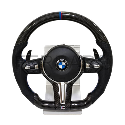 (PRENOTA) Volante per BMW, Carbonio, Etichetta Multicolore, Cromatura, Filo Multicolore