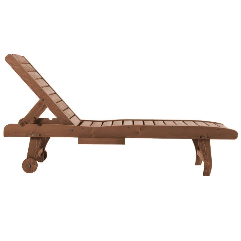 Outsunny Lettino Prendisole in Legno, Lettino Sdraio da Giardino con Ruote e Vassoio Estraibile 182x60x35cm