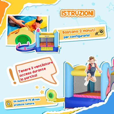 Outsunny Castello Gonfiabile Gigante e Rimbalzante per Bambini 3-8 Anni con Scivolo, Piscina e Gonfiatore 3.6x1.75x1.8m