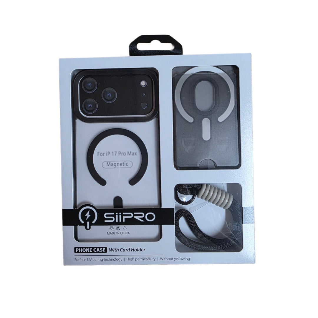 Kit Cover Magnetica Magsafe SiiPRO per iPhone 17 Pro Max - Con Porta Carte e Laccetto Cordone