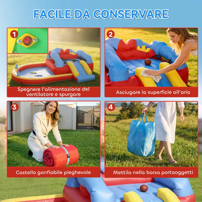 AIYAPLAY Castello Gonfiabile per Bambini con Scivolo, Piscina/Palline, Canestro da Basket e Soffiatore