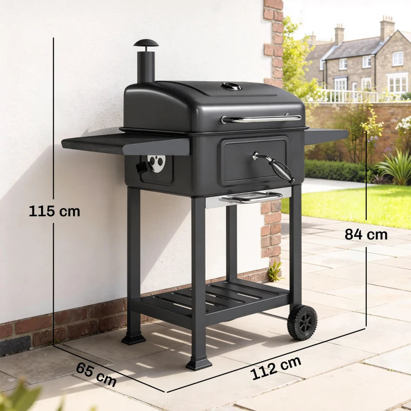 Outsunny Barbecue a Carbone, Griglia Smoker con Ruote per Uso Esterno, Nero