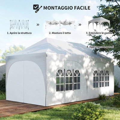 Outsunny Gazebo da Giardino Pieghevole 3x6 m con Pareti Rimovibili e Borsa di Trasporto, Bianco