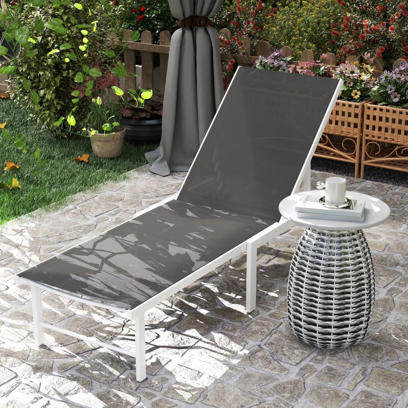 Outsunny Lettino Sdraio con Schienale Regolabile su 5 Livelli, in Acciaio e Textilene, 60x166x84 cm, Bianco e Grigio