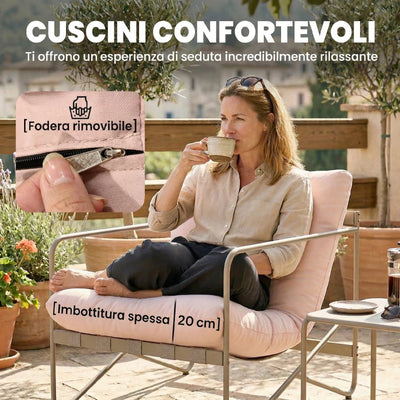 Outsunny Set da Giardino 4 Persone: Divanetto, Poltrone, Tavolo, Metallo, Rosa