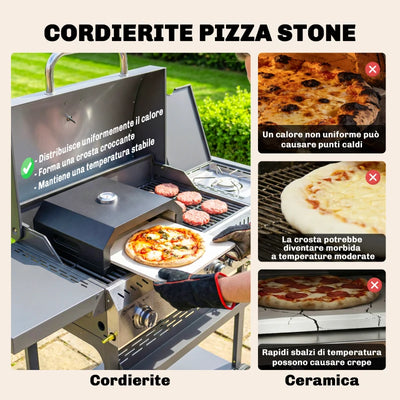 Outsunny Forno per Pizza a Legna Portatile con Pietra in Cordierite e Termometro, in Metallo, 53x40x18.5 cm, Nero