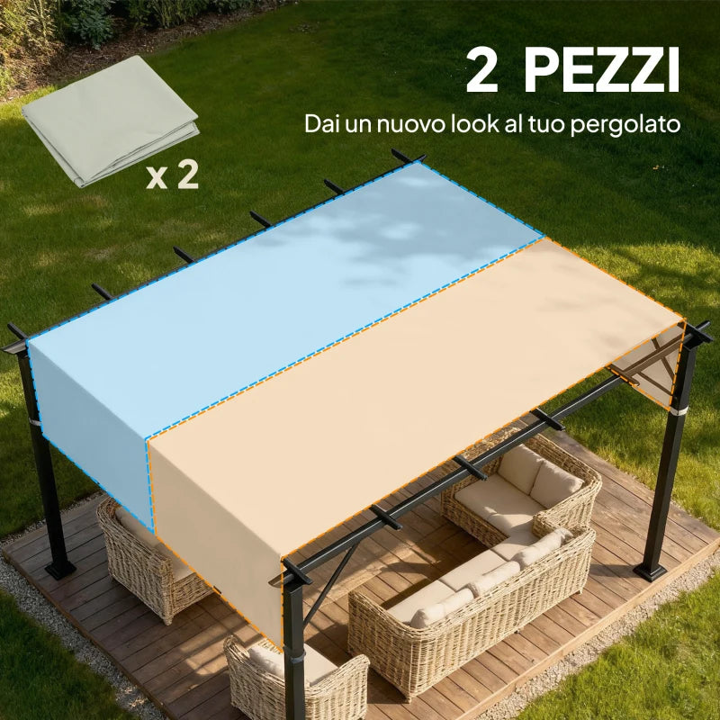 Outsunny Telo Gazebo Pergola 3x3 m con Tasche e Cinghie per Aste, in Poliestere, 488x122 cm, Grigio Chiaro