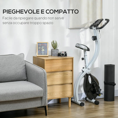 SPORTNOW Cyclette Magnetica Pieghevole a 8 Livelli di Resistenza con Seduta Regolabile, in Acciaio, 97x43x110 cm, Nero