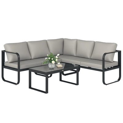 Outsunny Set da Esterno 3 Pezzi con Divano 3 Posti Convertibile, Divano 2 Posti e Tavolino da Esterno, Grigio e Nero