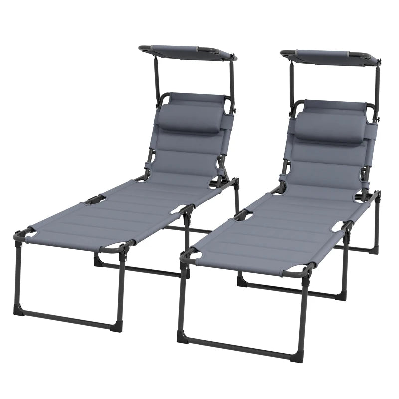 Outsunny Set 2 Lettini Prendisole Reclinabili ad Altezza Regolabile, 70x201.5x45 cm, Nero e Grigio