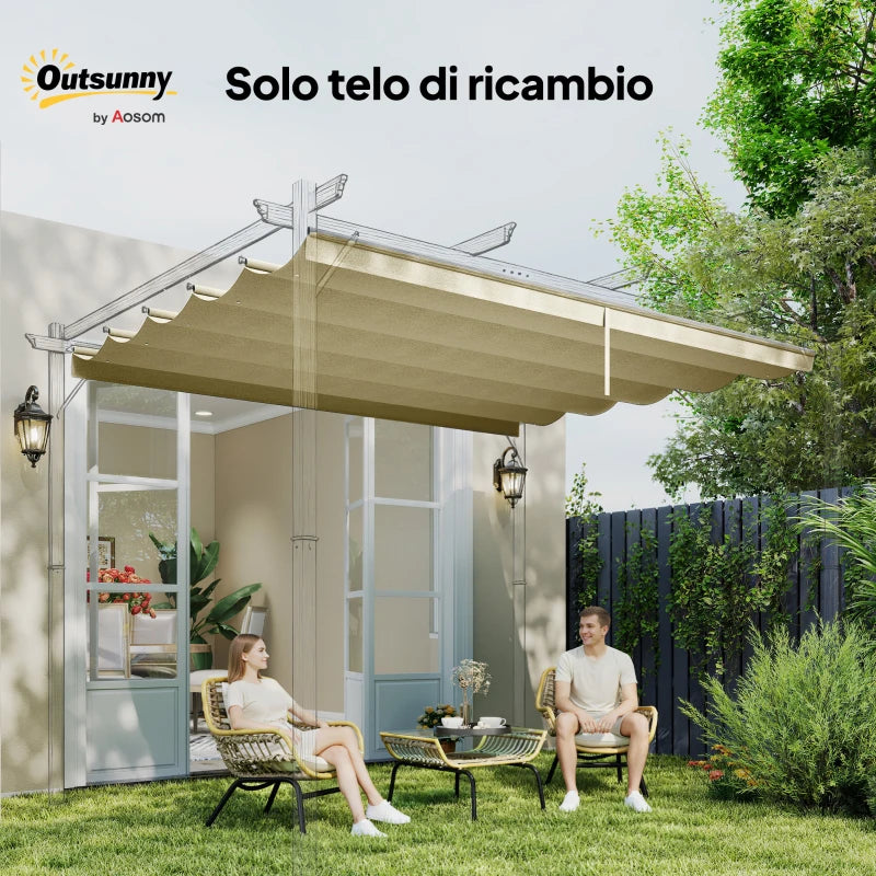 Outsunny Copertura per Gazebo Pergola 4x3 m in Poliestere Traspirante Beige con 10 Fori di Drenaggio