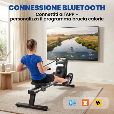 SPORTNOW Vogatore, 16 livelli resistenza magnetica, binario alluminio, Bluetooth, compatibile APP.