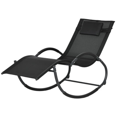Outsunny Sedia Sdraio a Dondolo Zero-Gravity da Esterno Impermeabile con Poggiatesta, 155x61x88 cm, Nero