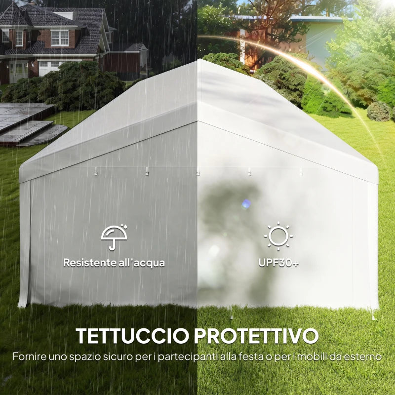 Outsunny Tendone da Giardino 10x5 m con 10 Pareti Laterali Rimovibili, in PE e Metallo Galvanizzato, Bianco