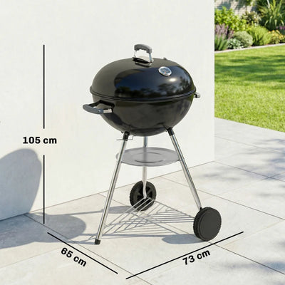 Outsunny barbecue a carbone con griglia esterna rotonda, coperchio, termometro e ruote, Nero