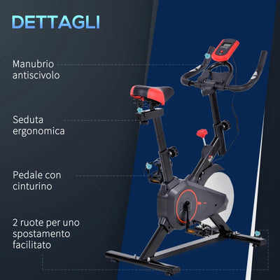 HOMCOM Cyclette da Casa con Resistenza Regolabile, Monitor LCD, Sensore Battito Cardiaco e Volano 6kg, Max.100kg