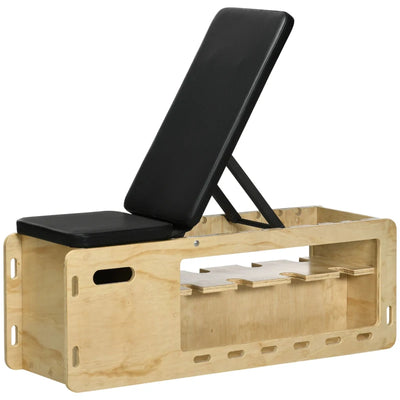 HOMCOM Panca Multifunzione con Schienale Regolabile, Vano Contenitore, Rack per Pesi ed Elastici, Legno