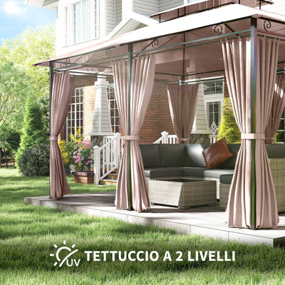 Outsunny Gazebo da Giardino Gazebo da Esterno Doppio Tetto 3x3 m Grigio Scuro