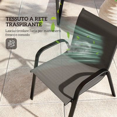 Outsunny Set da Giardino con Divano 2 Posti, 2 Poltrone Impilabili e Tavolino in Vetro, Nero