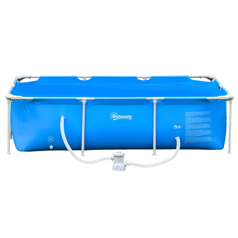 Outsunny Piscina Autoportante da Esterno, Piscina Rettangolare Fuori Terra con Filtro e Valvola in Acciaio e PVC, Blu, 252x152x65cm