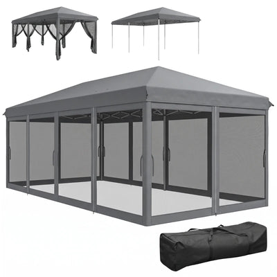 Outsunny Gazebo da Giardino Pieghevole 6x3 m con 6 Zanzariere e Pulsante, in Acciaio e Poliestere, Grigio
