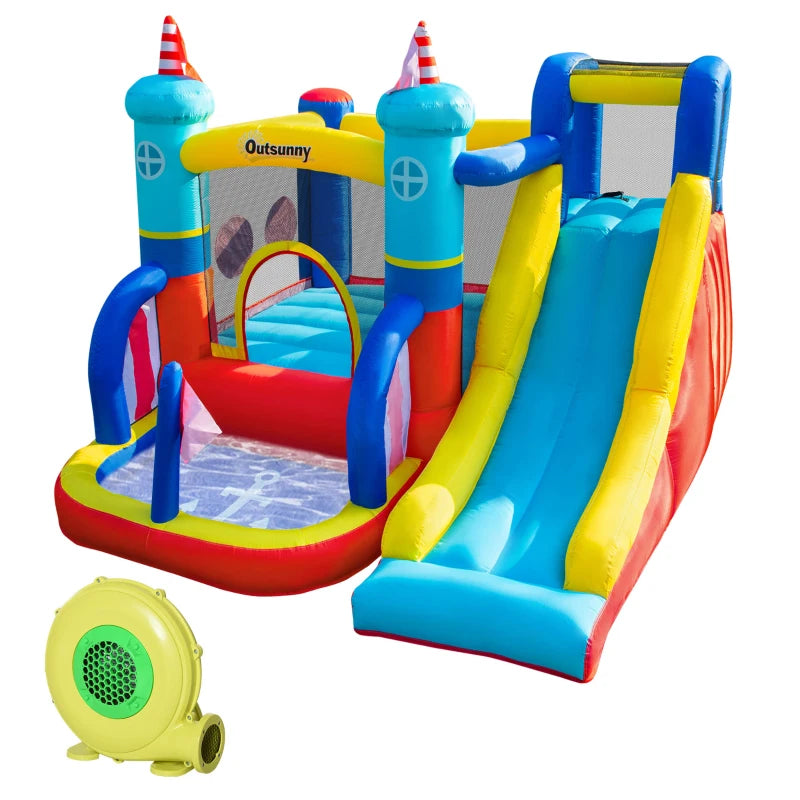 Outsunny Castello Gonfiabile 4 in 1 Bimbi 3-8 Anni, Scivolo e Piscina, 265x260x200cm