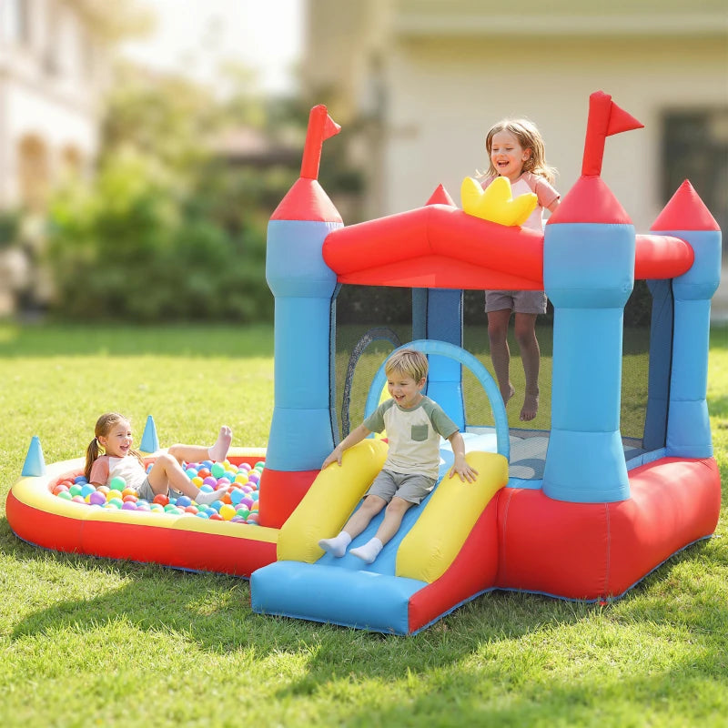 AIYAPLAY Castello Gonfiabile per Bambini con Scivolo, Piscina/Palline, Canestro da Basket e Soffiatore