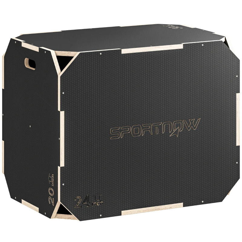 SPORTNOW Plyo Box in Legno 3 in 1, Box Pliometrico per Salti Antiscivolo con Maniglie per Allenamento in Casa Palestra, 76x61x51 cm, Nero