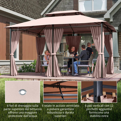 Outsunny Gazebo da Giardino Gazebo da Esterno Doppio Tetto 3x3 m Grigio Scuro