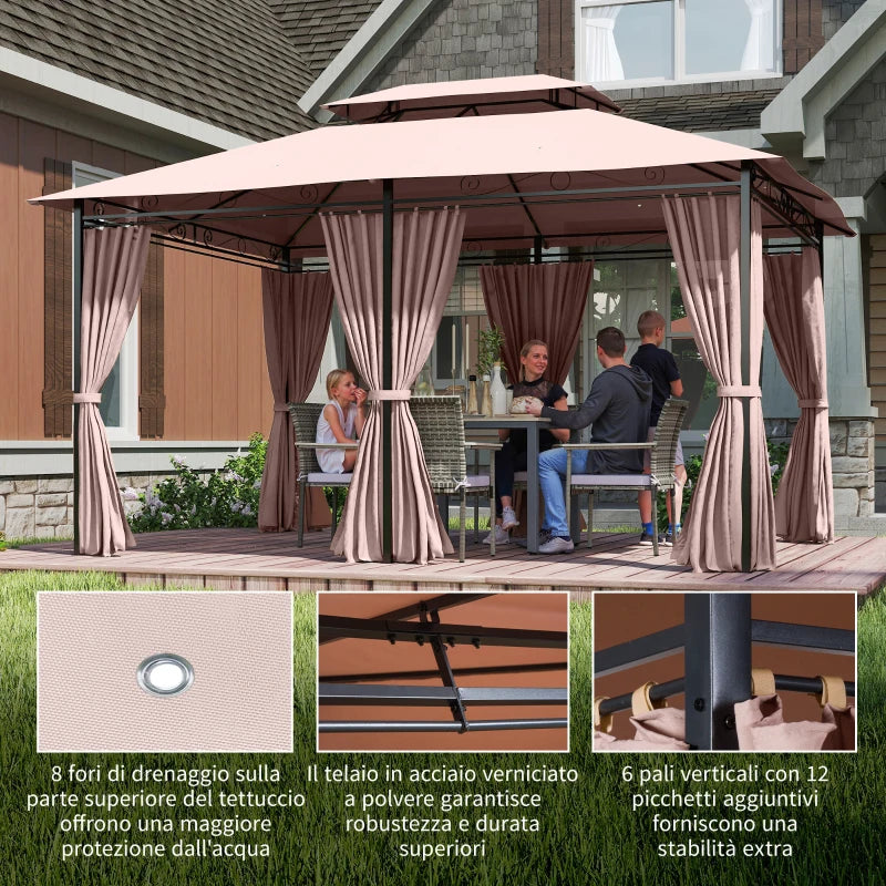 Outsunny Gazebo da Giardino Gazebo da Esterno Doppio Tetto 3x3 m Grigio Scuro