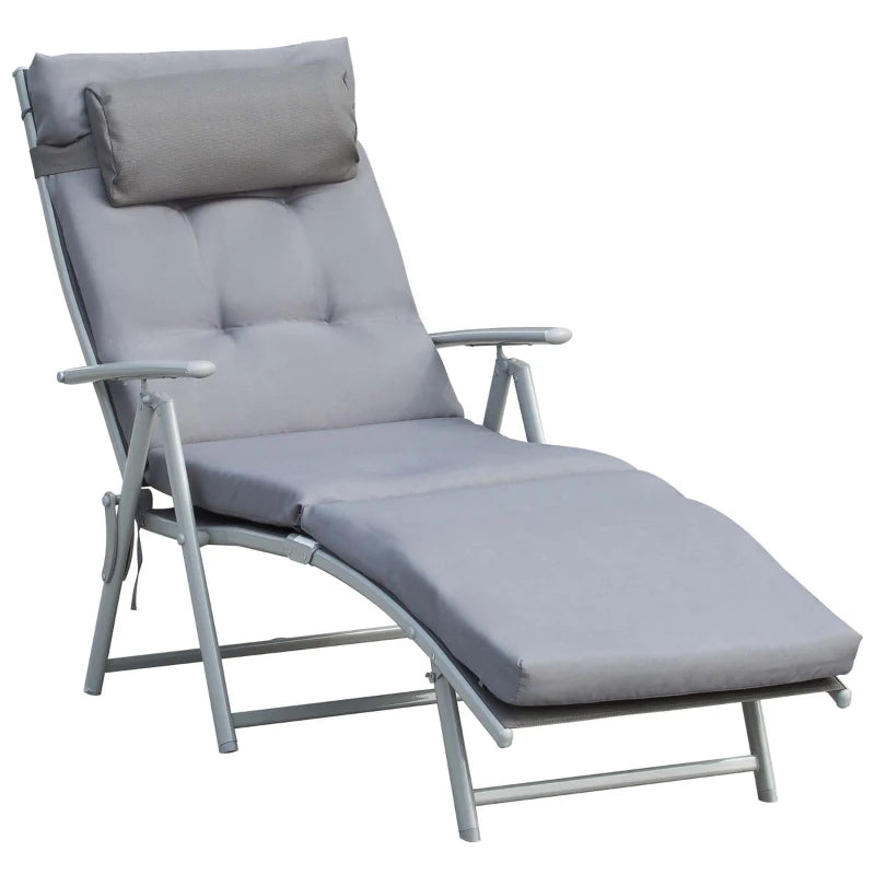 Outsunny Sdraio Da Giardino Pieghevole e Reclinabile su 7 Livelli con Cuscino e Materassino, 137x63.5x100.5 cm, Grigio