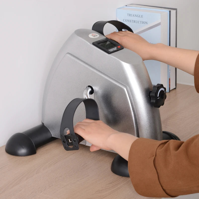 HOMCOM Mini Cyclette Portatile per Gambe e Braccia, Pedaliera per Riabilitazione con Display LCD, Argento