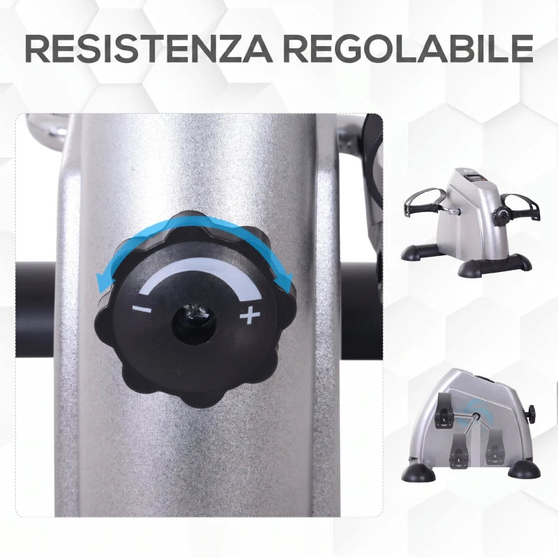 HOMCOM Mini Cyclette Portatile per Gambe e Braccia, Pedaliera per Riabilitazione con Display LCD, Argento