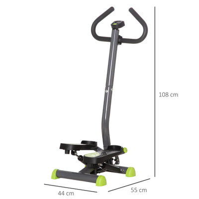 HOMCOM Stepper con Manubrio, Pedali Antiscivolo e Monitor LCD, in Acciaio e ABS, 55x44x108 cm, Nero Grigio e Verde