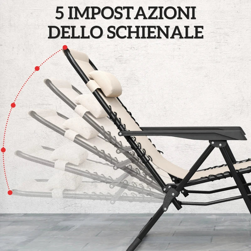 Outsunny Set 2 Sedie Sdraio a Gravità Zero Pieghevoli con Schienale Regolabile e Tavolino, Beige