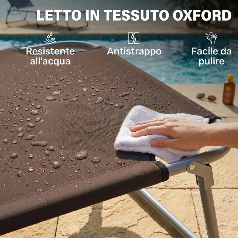 Outsunny Lettino Sdraio da Esterno, Sedia Sdraio da Esterno Pieghevole e Regolabile con Tettuccio in Tessuto Marrone, 187x58x36cm