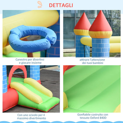 Outsunny Castello Gonfiabile Gigante e Rimbalzante per Bambini 3-8 Anni con Scivolo, Piscina e Canestro, 280cmx260cmx210cm