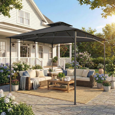 Outsunny Gazebo da Giardino Gazebo da Esterno Doppio Tetto 3x3 m Grigio Scuro