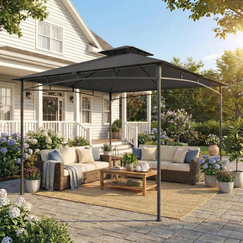 Outsunny Gazebo da Giardino Gazebo da Esterno Doppio Tetto 3x3 m Grigio Scuro
