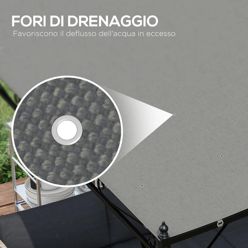 Outsunny Telo di Ricambio per Pergola da Giardino 3x3 m con 16 Fori di Drenaggio, 297x297 cm, Grigio