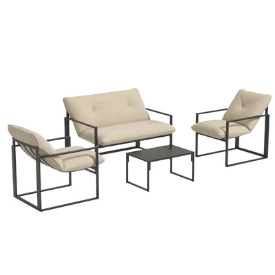 Outsunny Set da Giardino 4 Pezzi con Divanetto, 2 Poltrone e Tavolino, in Acciaio, Poliestere e Cotone PP, Beige e Grigio