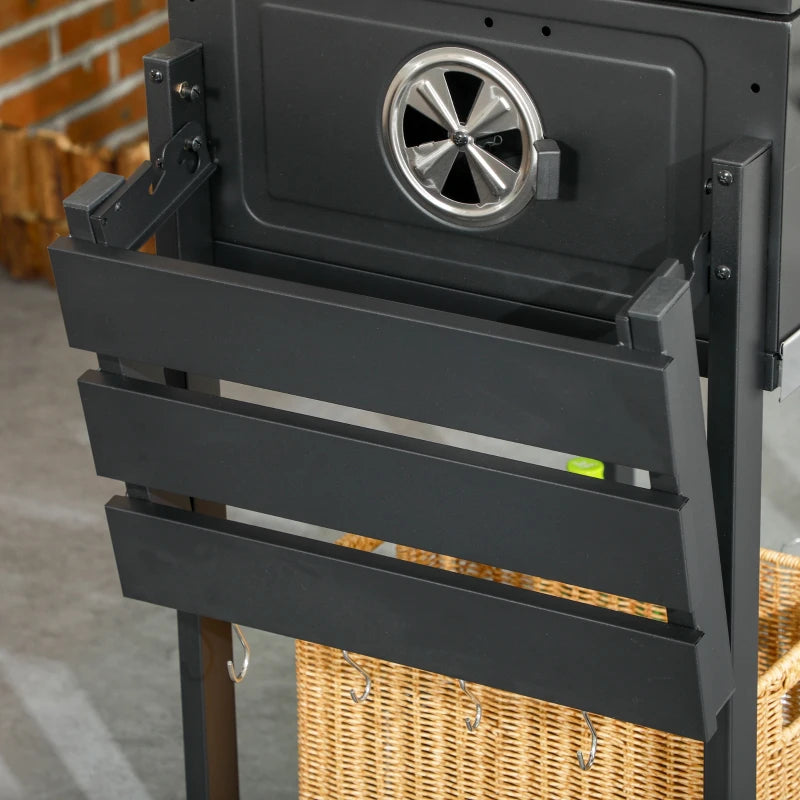 Outsunny Barbecue a Carbone con Coperchio con Termometro, Griglia Regolabile, Ruote e Tavolini, Nero