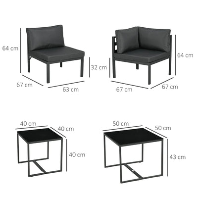 Outsunny Set da Giardino 7 Pezzi in Acciaio e Poliestere con 5 Sedie con Cuscini e 2 Tavolini da Caffè, Grigio